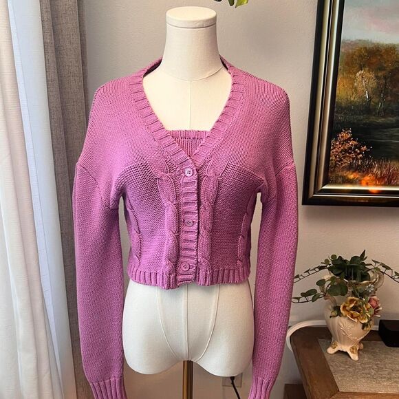 Lilac Cropped Cardigan and Tube Top Knit Two-Piece Set - Picture 5 of 7